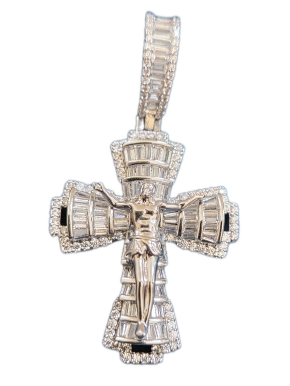 Iced Out Jesus Cross Pendant/ 925 Sterlin Silvr w Mossinite Stones NEW - Picture 9 of 12